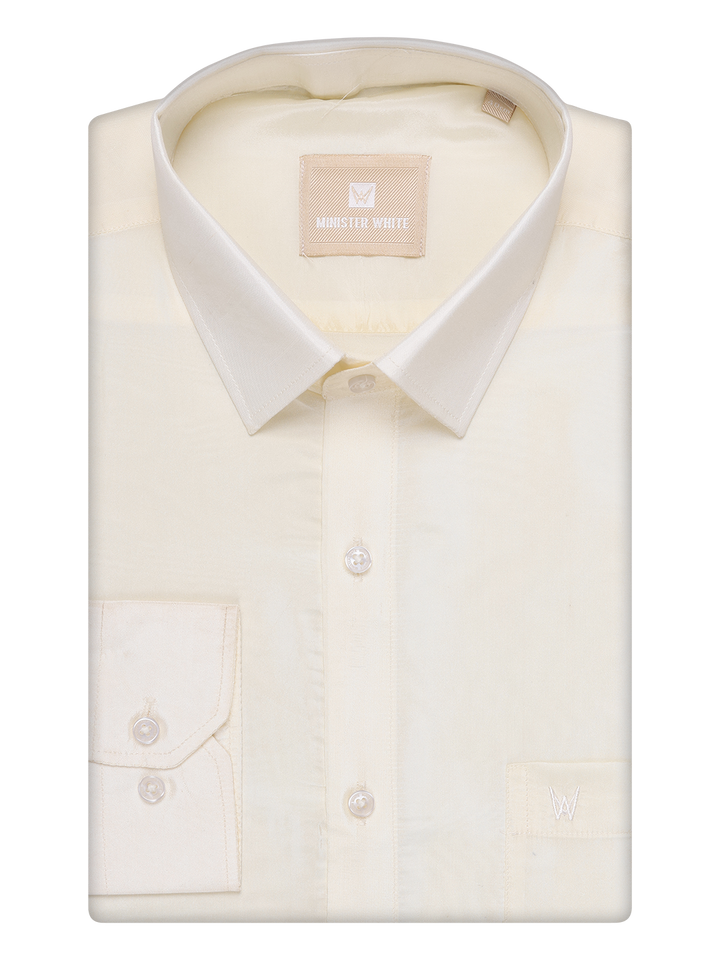 Mens Art Silk Cream Color Full Sleeves Shirt by Minister White