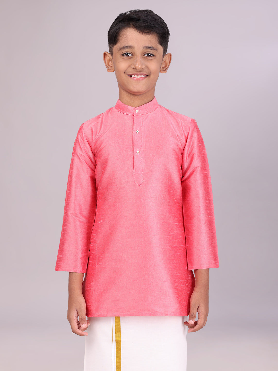 Boys Dupion Satin Pink Colour Full Sleeves Kurta