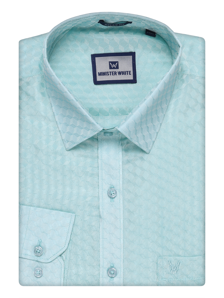Mens Art Silk Sea Green Full Sleeves Shirt by Minister White