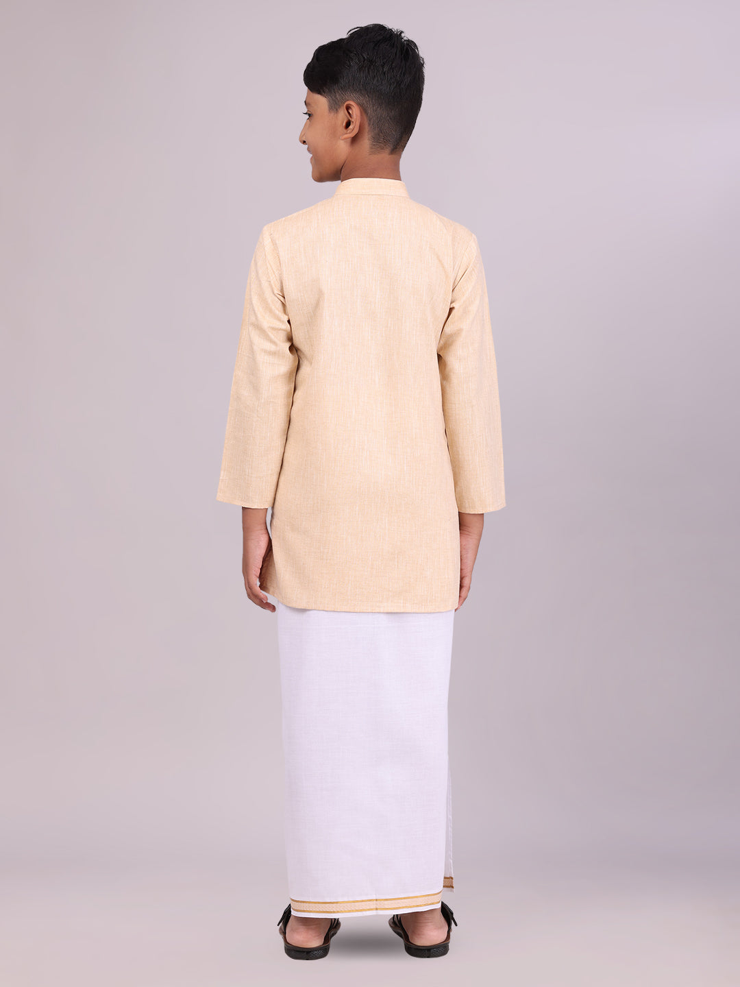 Boys Cotton Sandal Kurta with Matching Border Dhoti Combo back pose