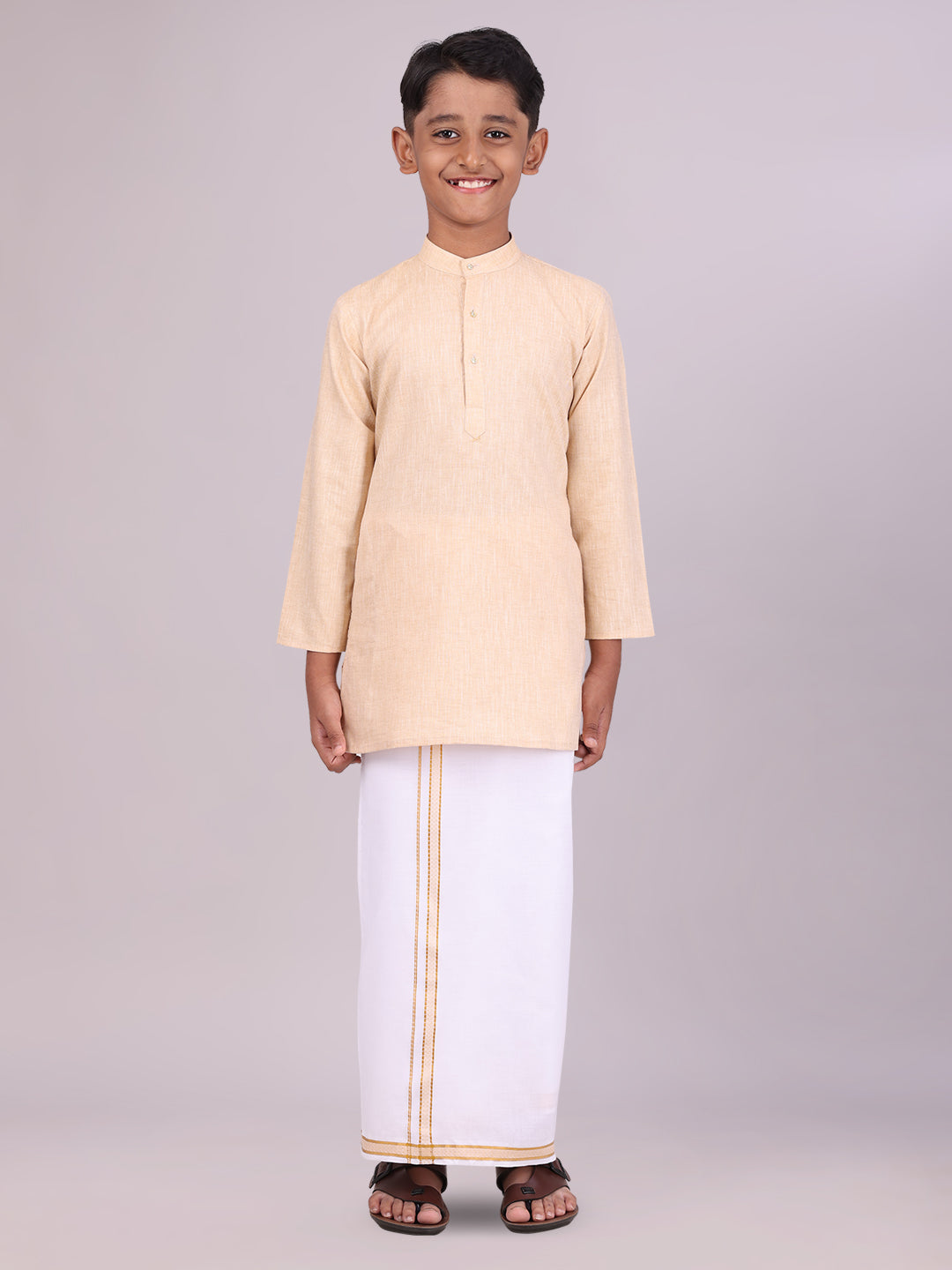 Boys Cotton Sandal Kurta with Matching Border Dhoti Combo