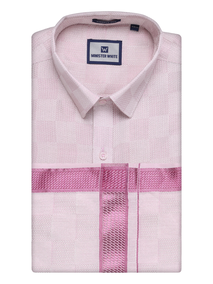Mens Rose Tissue Jacquard Shirt with Matching Dhoti Combo Zeus by Minister White