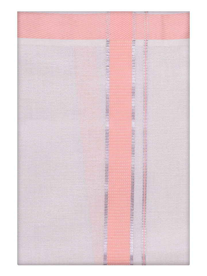 Mens Cotton White Shirt with Peach Color Border Dhoti by Minister White