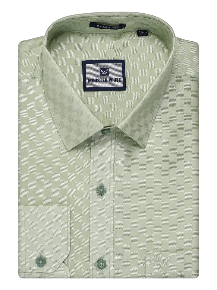 Mens Art Silk Pista Green Full Sleeves Shirt by Minister White