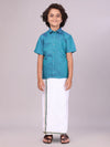 Boys Teal Matching Half Sleeves Shirt with Fancy Flexi Dhoti Combo Brave Boy