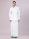 Men's Tissue Mint Blue Color Dhoti Shirt Wedding Combo Maverick