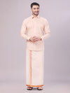 Mens Tissue Stripes Copper Shirt with Plain Jari Border Dhoti Wedding Combo Carter
