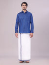 Mens Dark Blue Colour Shirt with Matching Fancy Border Dhoti Combo Lemax