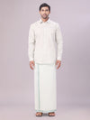 Men's Tissue Leaf Green Colour Dhoti Shirt Wedding Combo Maverick