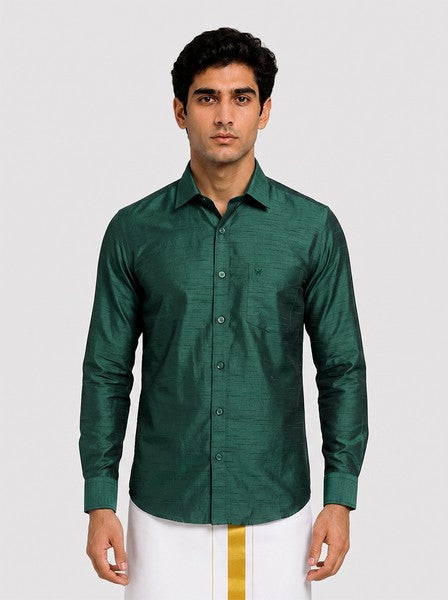 Shop Men's Dupion Satin Dark Green Shirt