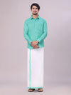 Mens Mint Blue Colour Shirt with Matching Fancy Border Dhoti Combo Lemax