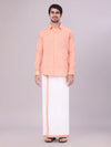 Mens Peach Colour Shirt with Matching Fancy Border Dhoti Combo Lemax