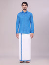 Mens Blue Colour Shirt with Matching Fancy Border Dhoti Combo Lemax