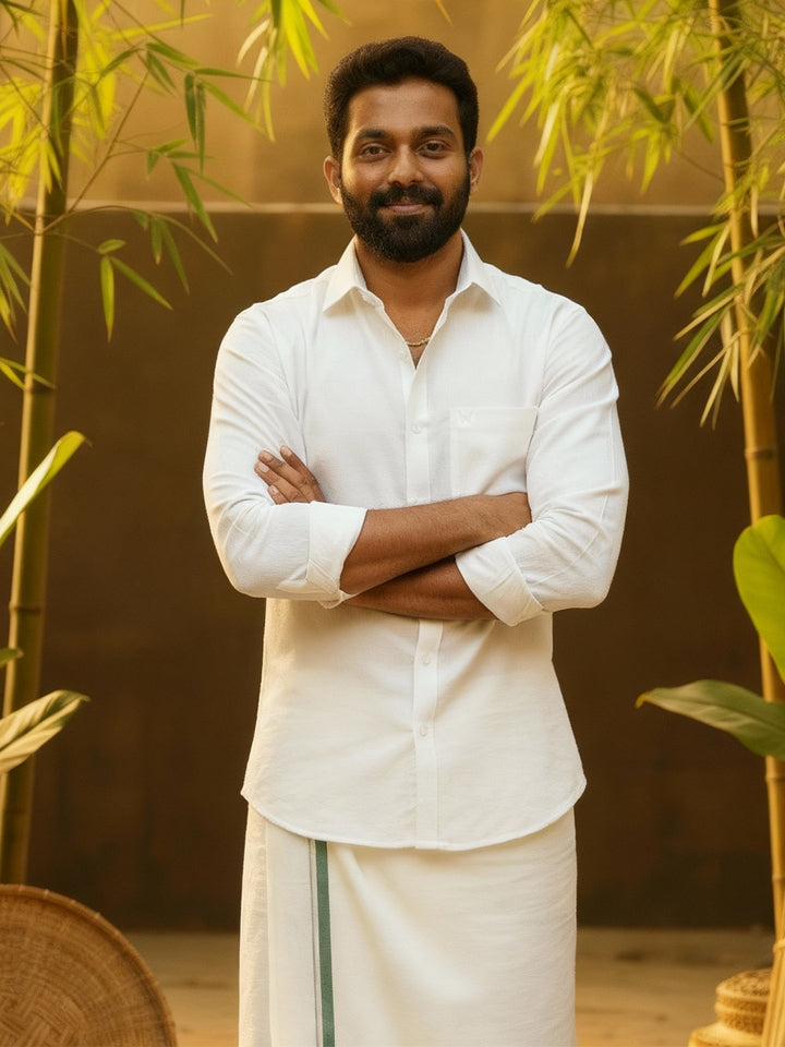 Men's White Regular Fit Bamboo Cotton Shirt