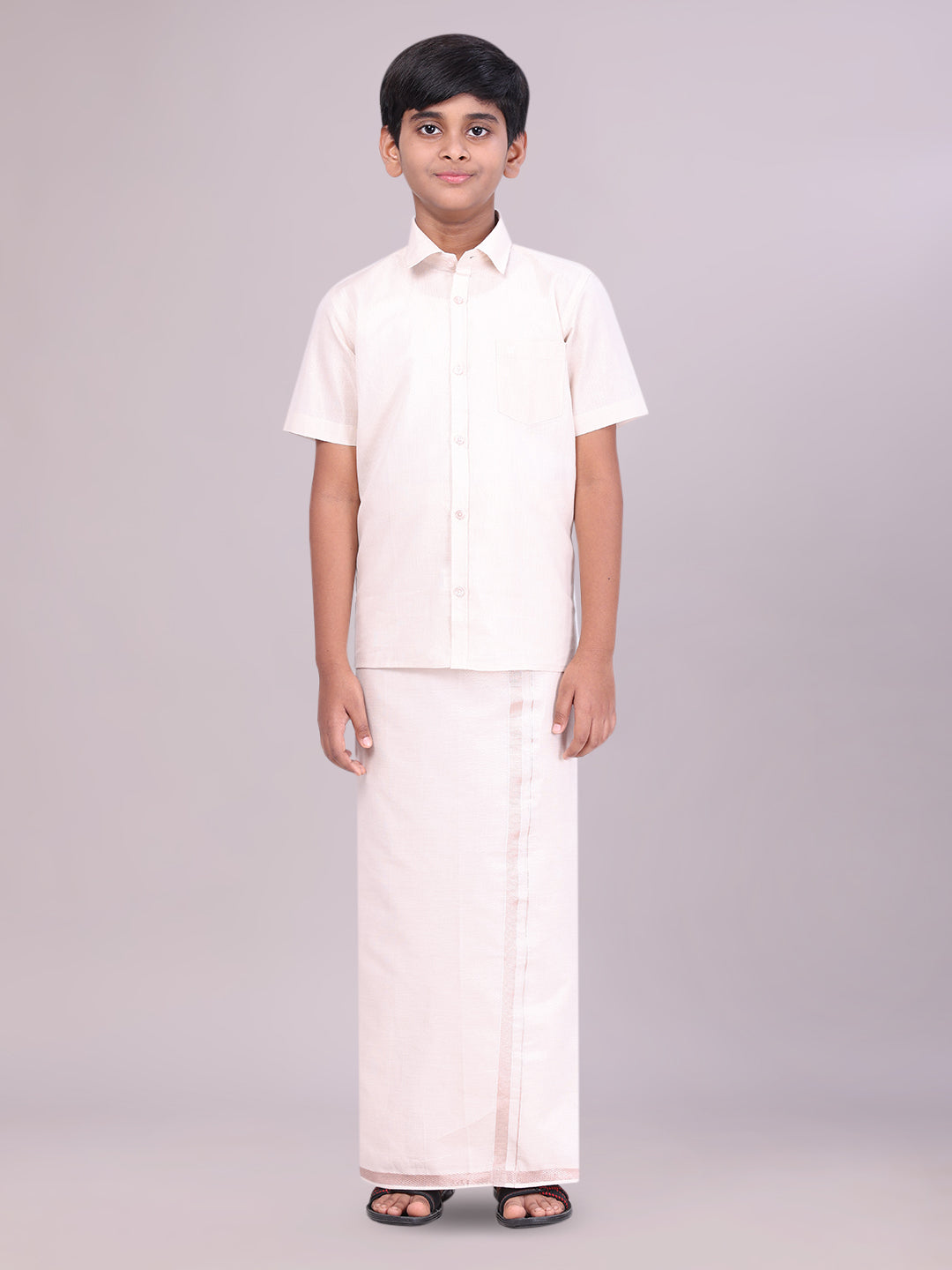 Boys Tissue Almond Colour Shirt with Dhoti Combo