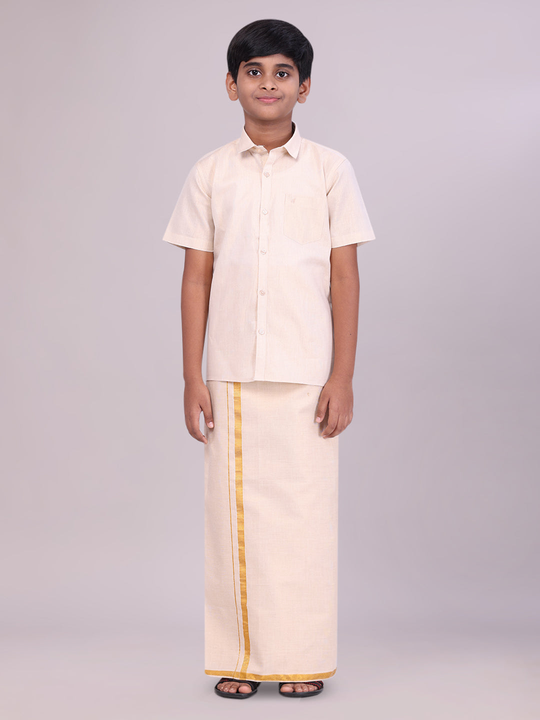 Boys Tissue Gold Colour Shirt with Dhoti Combo