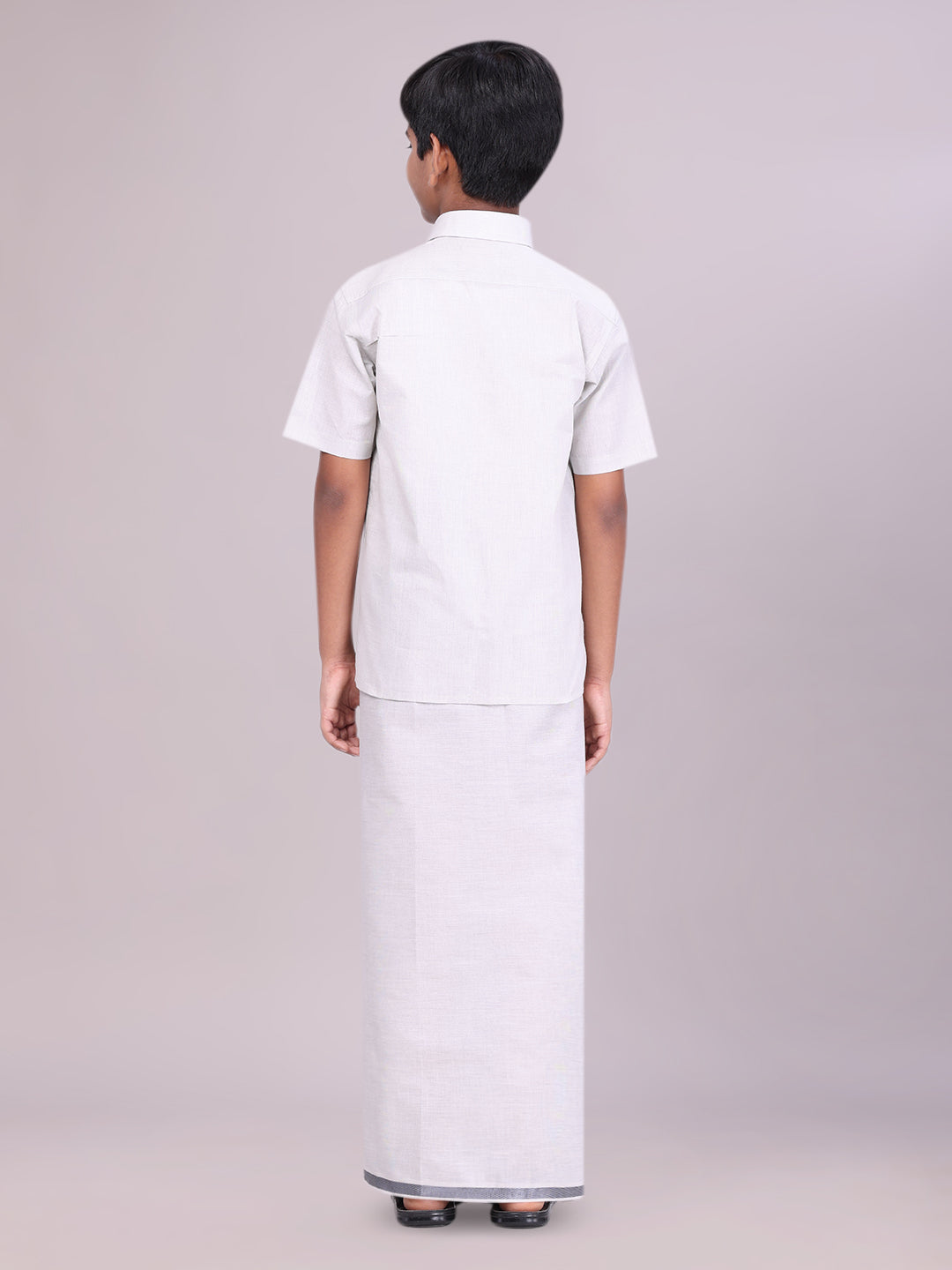 Boys Tissue Grey Colour Shirt with Dhoti Combo back pose