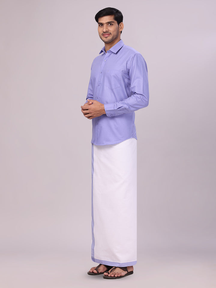 Men's Cotton Light Purple Matching Shirt and Dhoti Combo Luster side pose