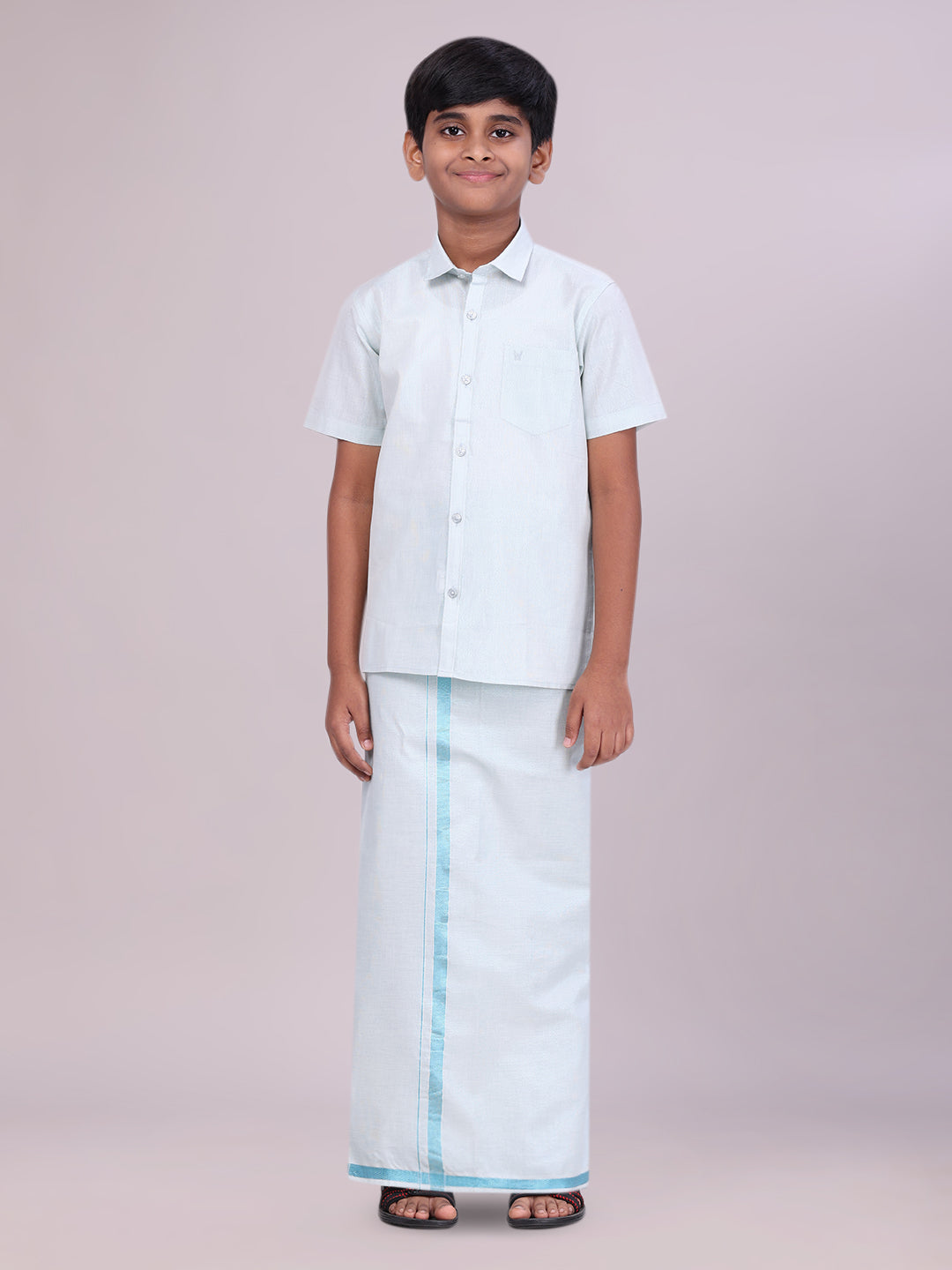 Boys Tissue Mint Blue Colour Shirt with Dhoti Combo