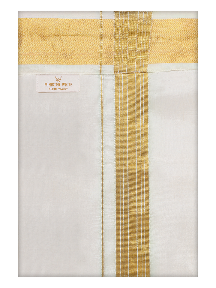 Mens Art Silk 100k Gold Jari Border Flexi Dhoti Finesse