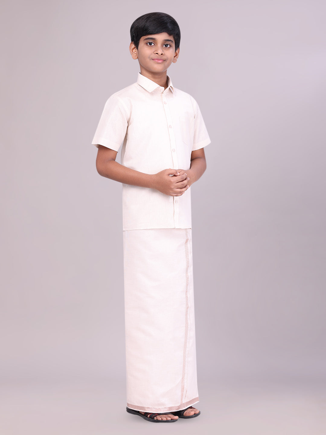 Kids Almond Color Tissue Shirt with Jari Dhoti Combo
