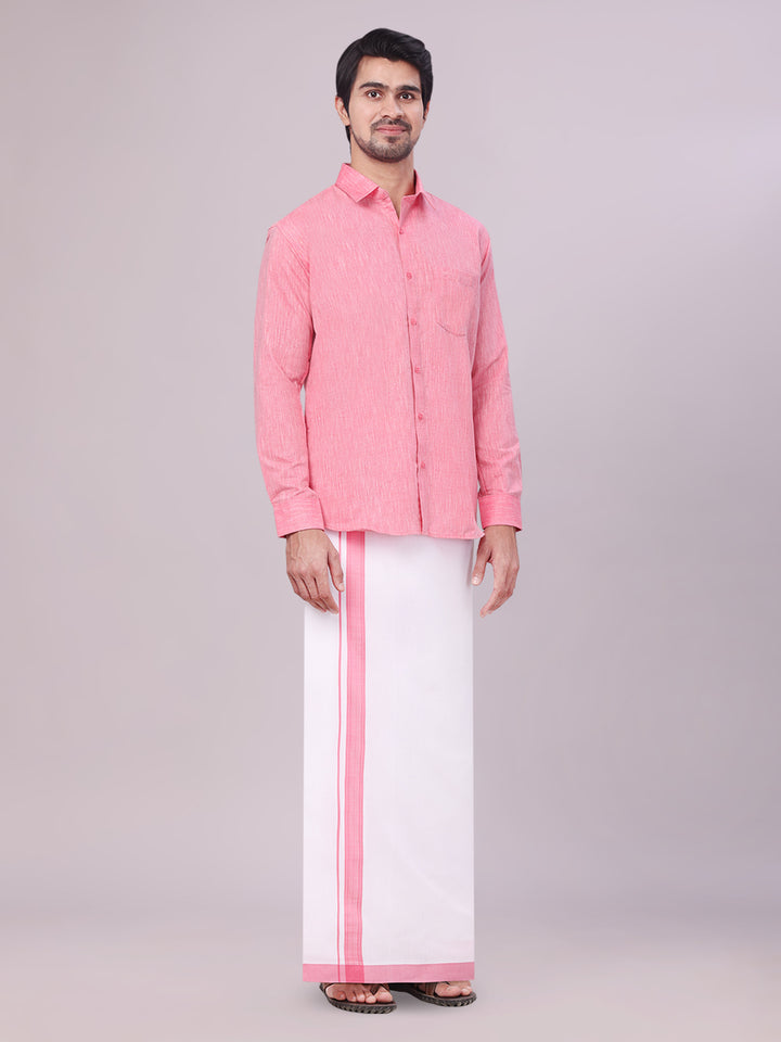 Men's Pink Colour Shirt with Matching Fancy Border Dhoti Combo Lemax side pose