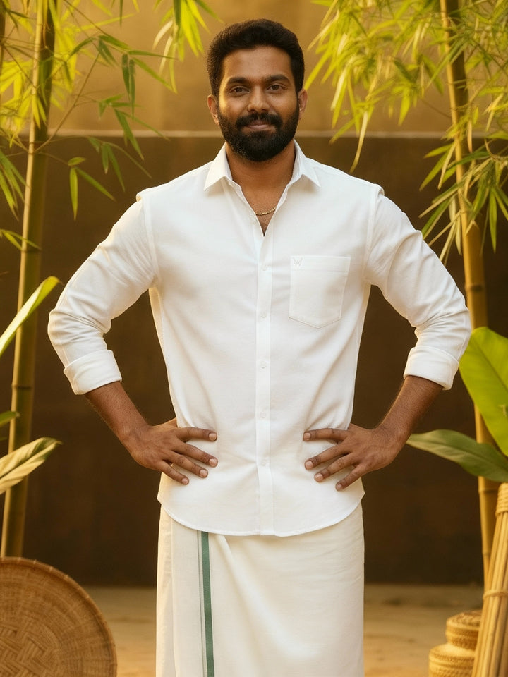 Men's White Regular Fit Bamboo Cotton Shirt