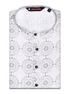 Men’s White Cotton Printed Kurta with Circular Motif Design 30053