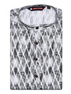 Men's White and Black Abstract Printed Cotton Mandarin Collar Kurta 11003
