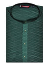Men’s Bottle Green Jacquard Printed Mandarin Collar Kurta 11007