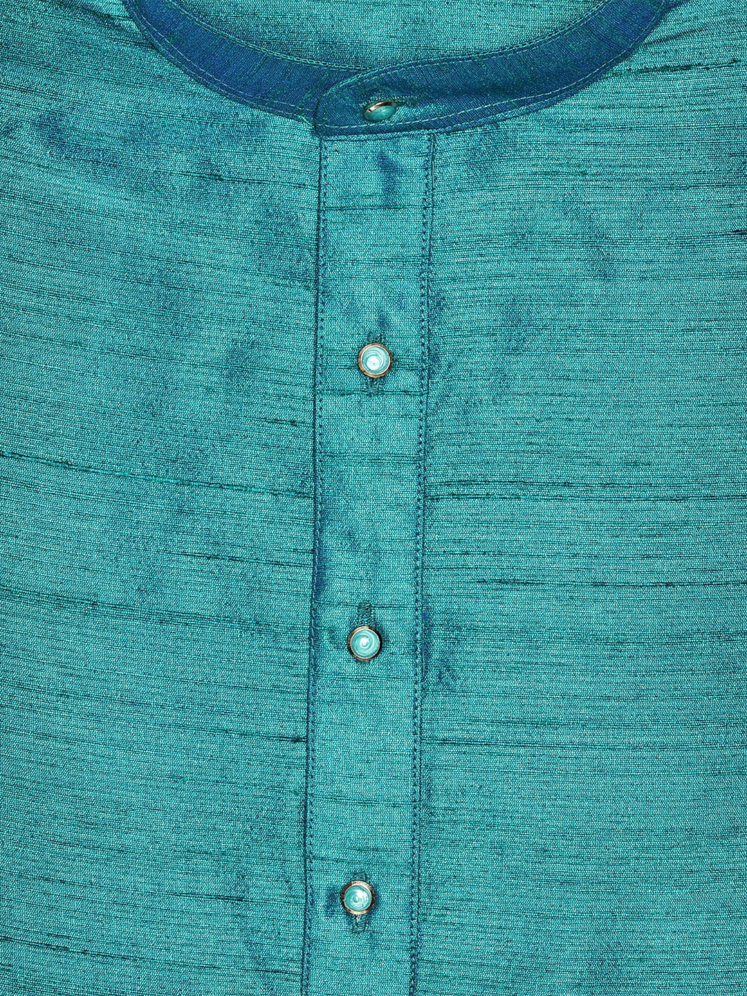 Men's Dupion Satin Teal Mandarin Collar Kurta 11001