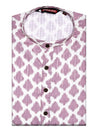 Men's White and Lavender Ikat Printed Cotton Mandarin Collar Kurta 11003