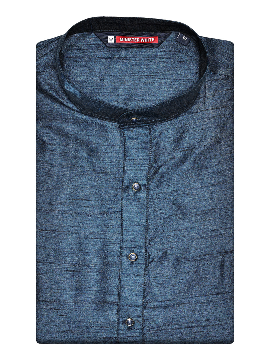 Men's Dupion Satin Navy Blue Mandarin Collar Kurta 11001