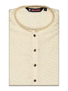 Men’s Beige Geometric Jacquard Printed Mandarin Collar Kurta 30001