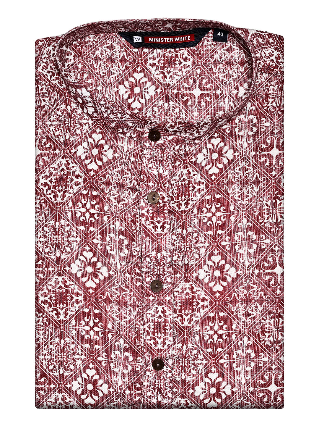 Men’s Maroon and White Printed Cotton Heritage Pattern Kurta 30016