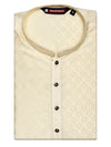 Men’s Beige Geometric Jacquard Printed Mandarin Collar Kurta 30002