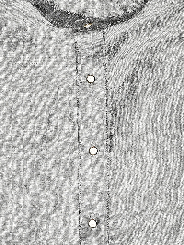 Men's Dupion Satin Silver Mandarin Collar Kurta 11001
