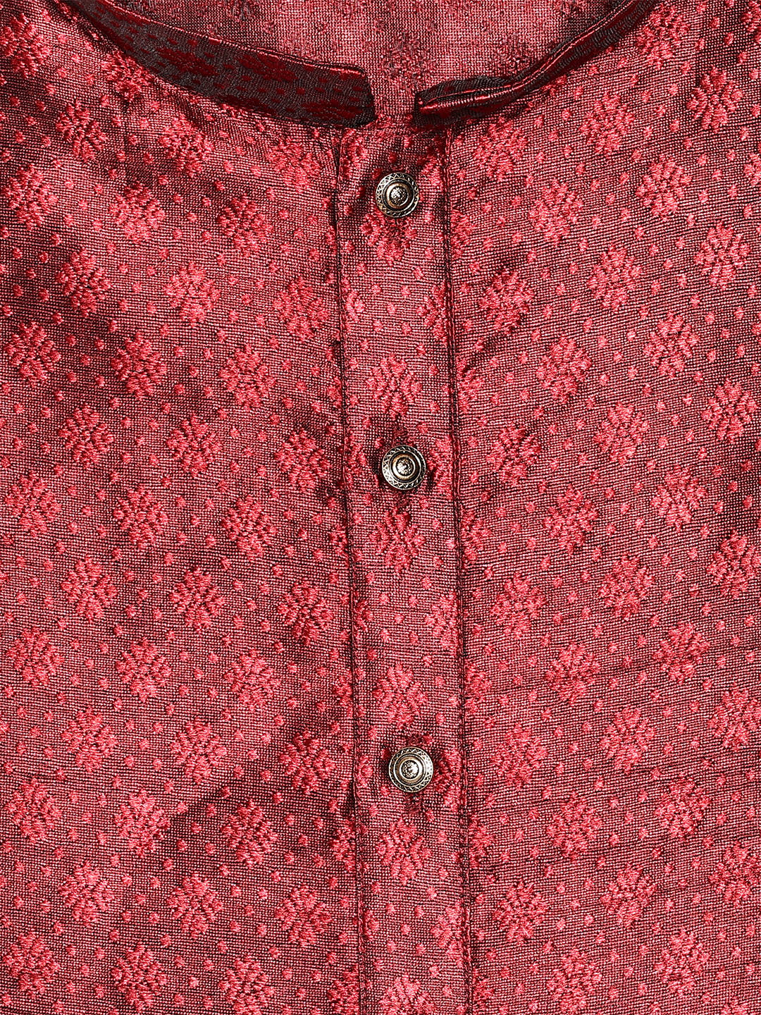 Men's Red Cotton Blend Jacquard Shine Finish Kurta 30007