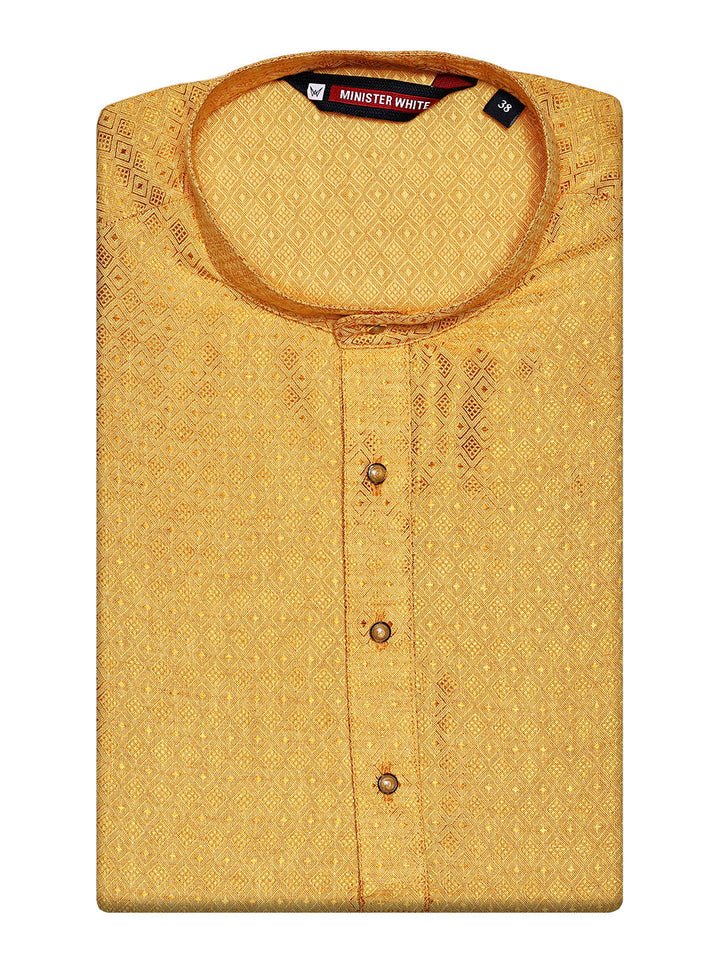 Men’s Cotton Mustard Yellow Jacquard Kurta 30035