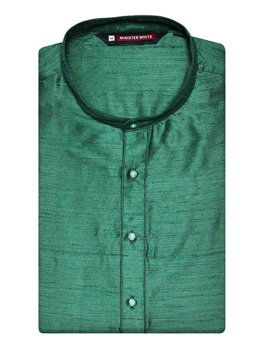 Men's Dupion Satin Emerald Green Mandarin Collar Kurta 11001