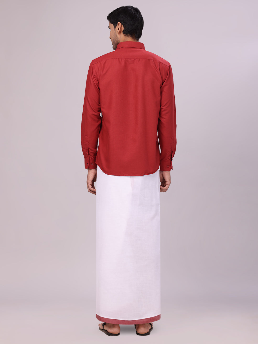 Men's Cotton Maroon Matching Shirt and Dhoti Combo Luster back pose