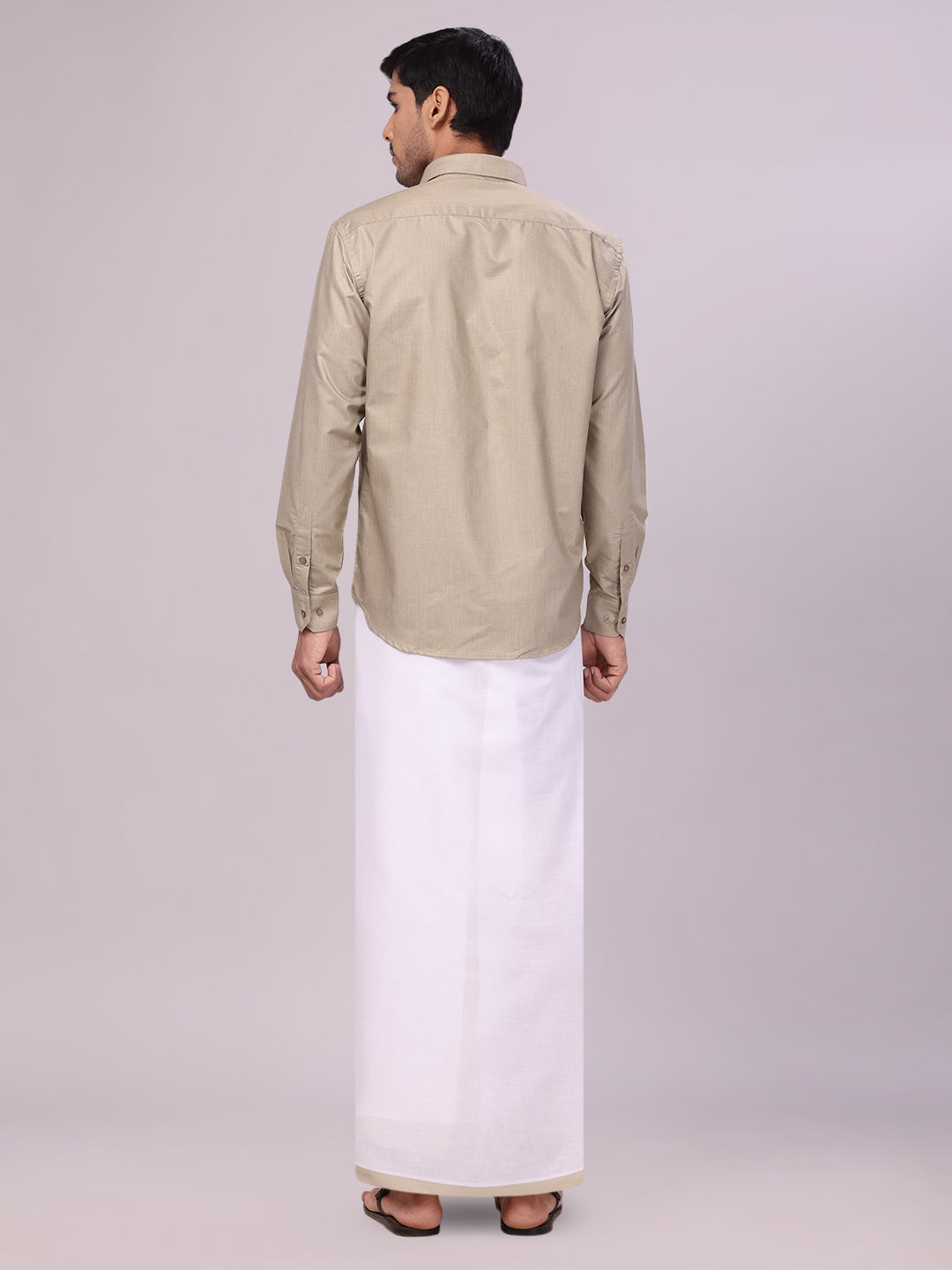 Men's Cotton Light Olive Matching Shirt and Dhoti Combo Luster back pose
