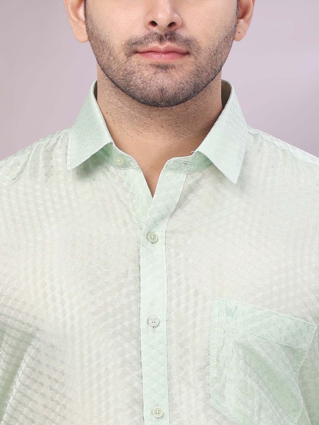 Men's Art Silk Pista Jacquard Full Sleeves Shirt with 2 1/2" Jari Border & Towel Dhoti Combo Nautica