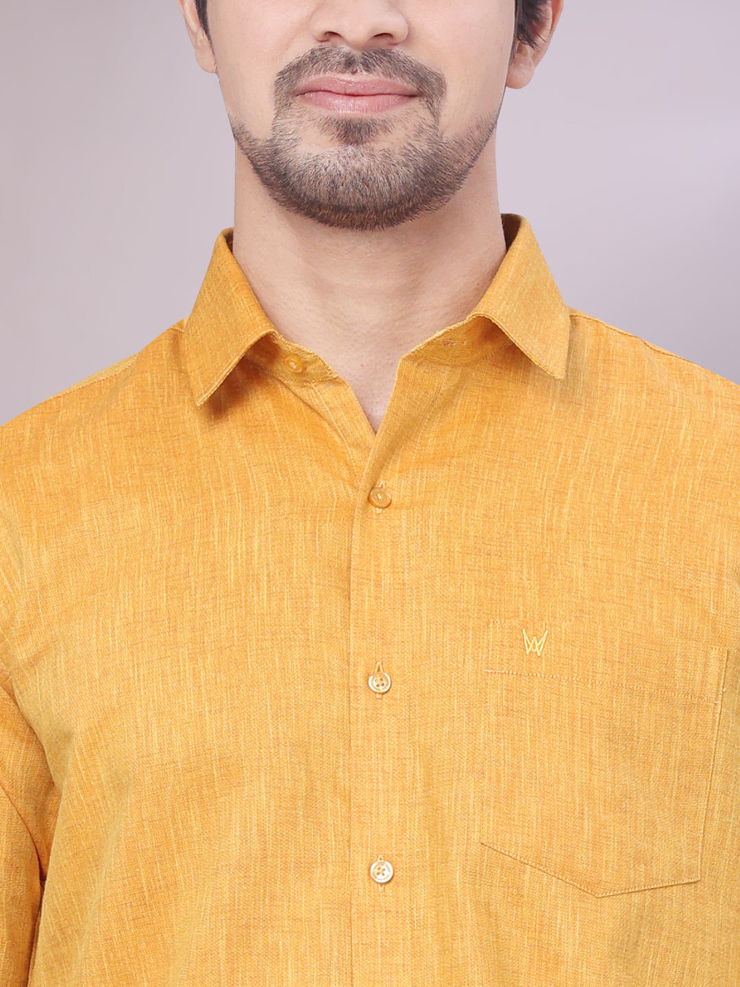 Men's Yellow Color Cotton Shirt close view