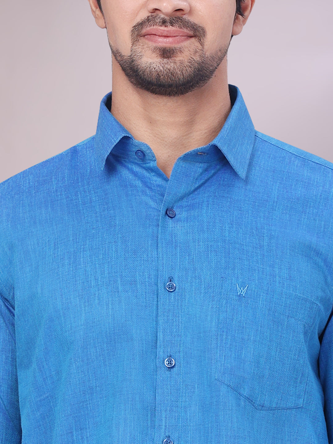 Men's Blue Color Cotton Shirt close view