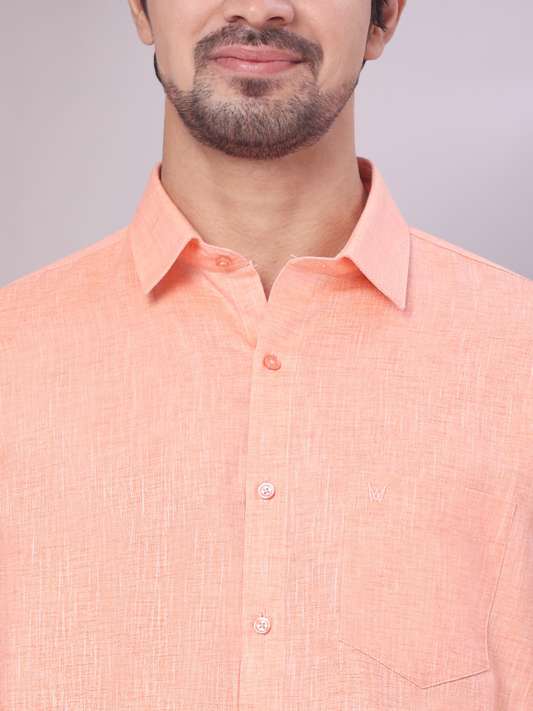 Men's Peach Color Cotton Shirt close view