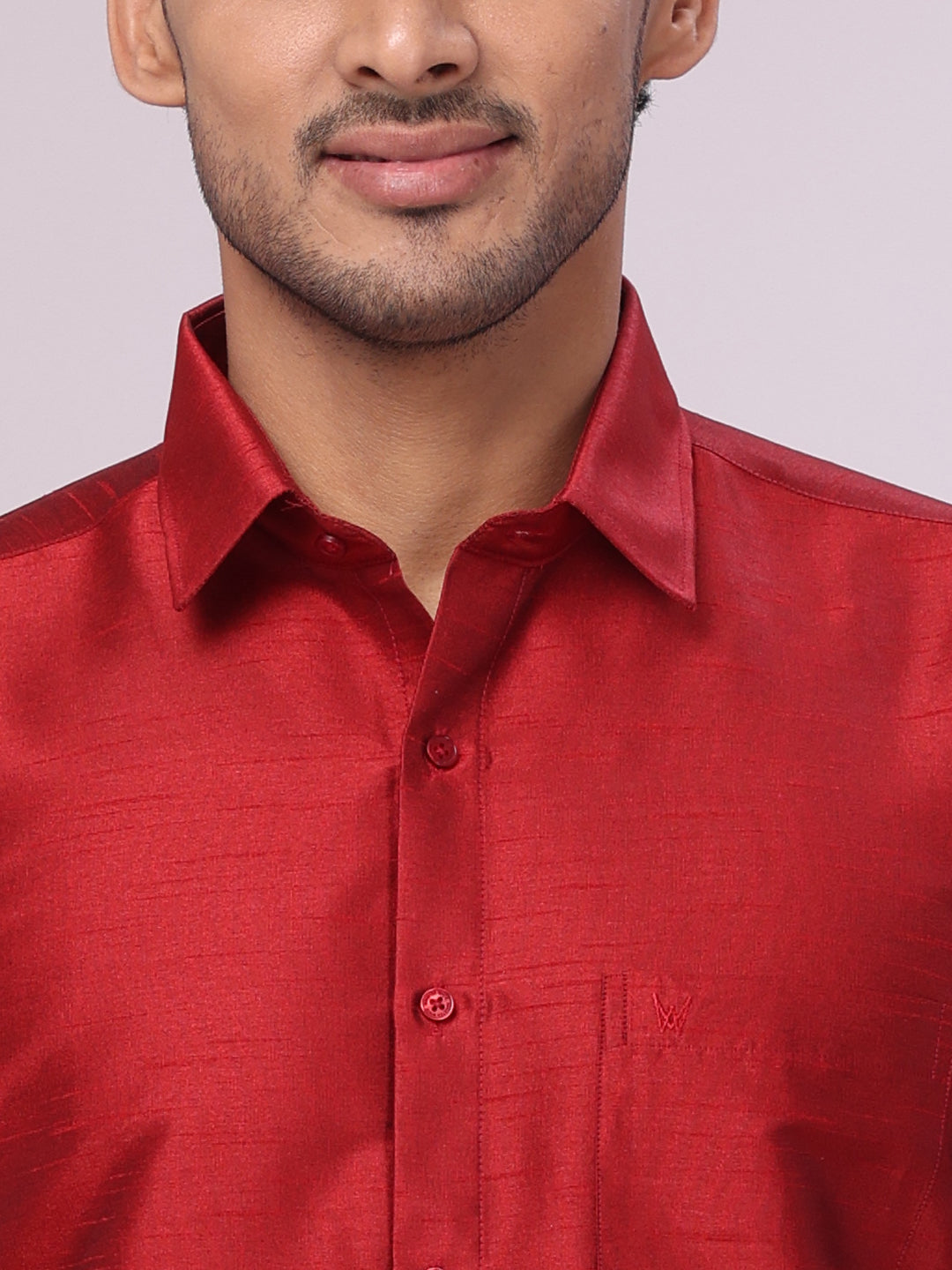 Men's Red Dupion Satin Color Shirt Gora close view