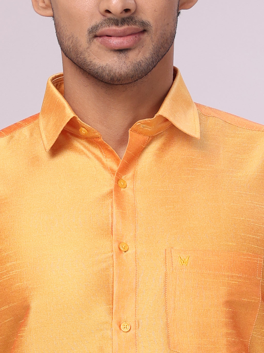 Men's Yellow Dupion Satin Color Shirt Gora close view