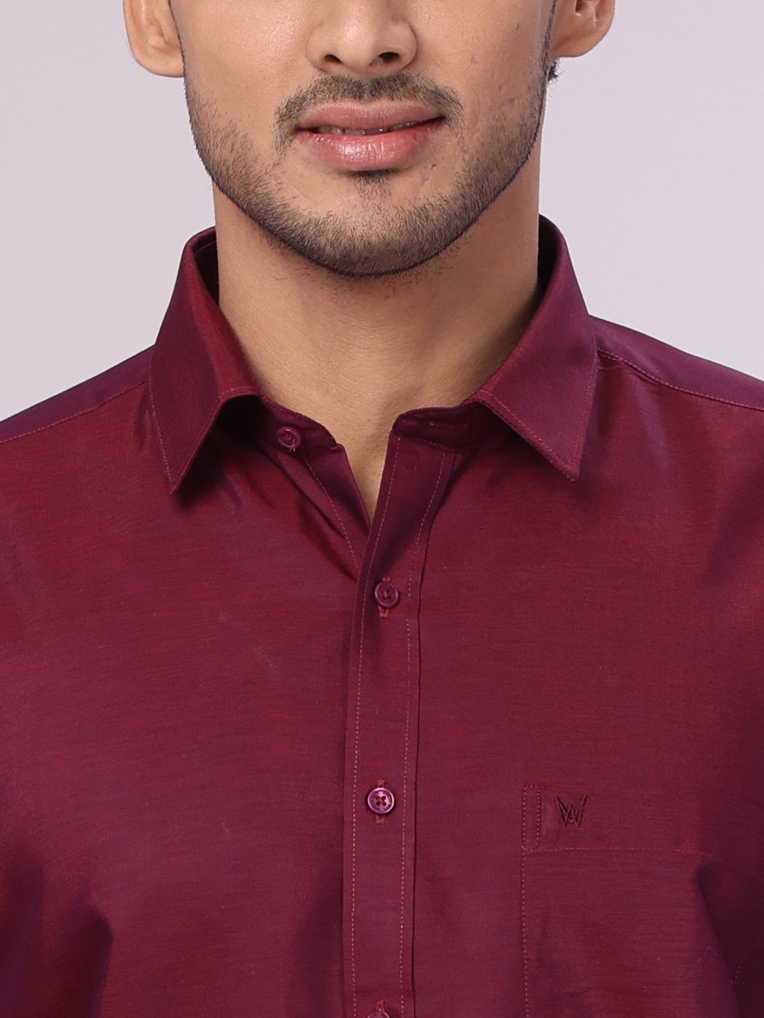Men's Maroon Color Cotton Shirt close view