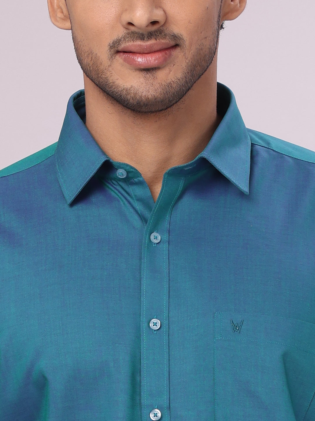 Men's Green Color Cotton Shirt with Matching Border Tissue Dhoti Combo close view